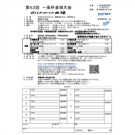 第63回一条杯卓球大会