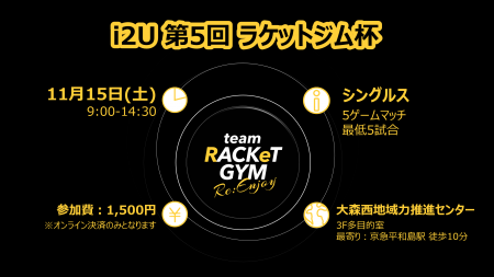 i2U - teamラケットジム- 第5回 シングルス 5ゲームマッチ (18名5-6試合)
