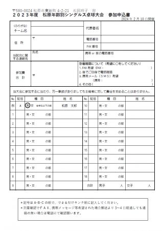 松原年齢別シングルス卓球大会