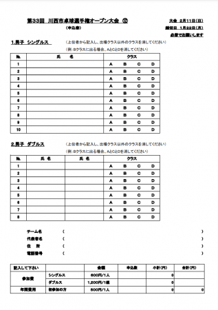第33回川西市卓球選手権オープン大会
