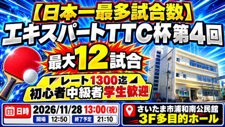 【日本一最多試合数】エキスパートTTC杯第4回・最大12試合◤レート1300迄◢初心者中級者学生歓迎