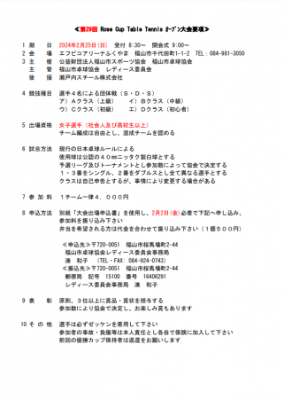 第29回Rose Cup Table Tennis オープン大会