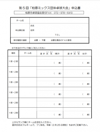 第5回柏原ミックス団体卓球大会