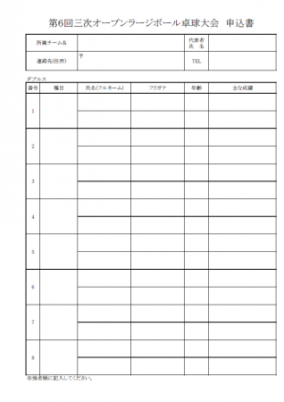 第6回三次オープンラージボール卓球大会