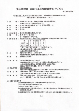 第8回茨木ローズカップ卓球大会（団体戦）