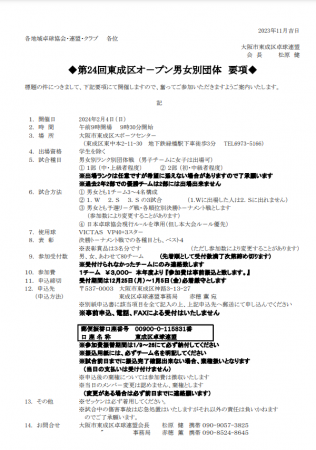 第24回東成区オ－プン男女別団体卓球大会