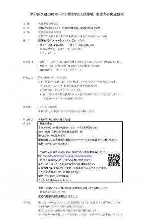 第27回久御山町オープン男女別2人団体戦卓球大会