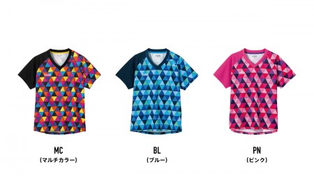 カラフル トライアングル レディースゲームシャツ（マルチカラー、ブルー、ピンク）
